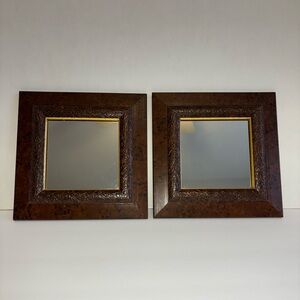 VTG Etched Faux Wood Gold Framed Mirrors Home Interiors 8.5” Square Set of 2